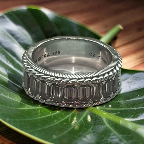 Judith Ripka Sterling Silver CZ Baguette Half Eternity Band Ring - Picture 1 of 13